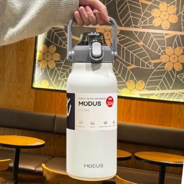Imagem de Modus Garrafa Térmica Isolada a Vácuo De Aço Inoxidável 316 1700ML Grande Capacidade Com Canudo (Branco 1700ML)
