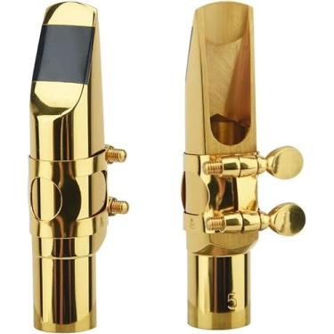 Imagem de Bocal de saxofone alto com tampa e ligaduras, bocais de saxofone alto Eb metal latão 5C para profissionais de saxofone e iniciantes (6C)