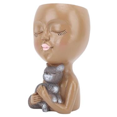 Imagem de Vaso de Plantador de Rosto Engraçado Inovador Cabeça Humana Suculenta Decoração Plantador de Resina para Varanda de Escritório Doméstico (Café)