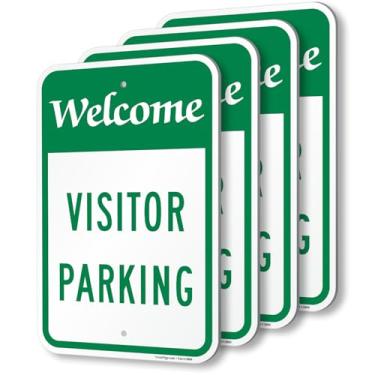 Imagem de SmartSign (Pacote com 4) Placa "Welcome - Visitor Parking" de 45,7 x 30,5 cm, composto de alumínio de 120 mm de espessura (ACM), material reflexivo de grau de engenheiro, verde e branco