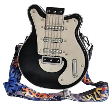 Imagem de Lyuxhetaokdiq Bolsa tiracolo masculina e feminina de couro sintético em formato de guitarra, Preto, L12.21*W11.03*H3.35IN