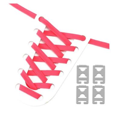 Imagem de Elastic No Tie Shoe Laces Anchors Flat Shoelace Lock Clip for Adults and Kids Tieless Shoelaces for Sneakers(Fluorescent red)