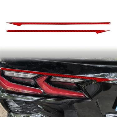 Imagem de 2 peças traseira esquerda e direita lanterna traseira acabamento superior preto e vermelho cor fibra de carbono decoração compatível com Chevrolet Corvette C8 2020-2024 acessórios para carro(Red Carbo