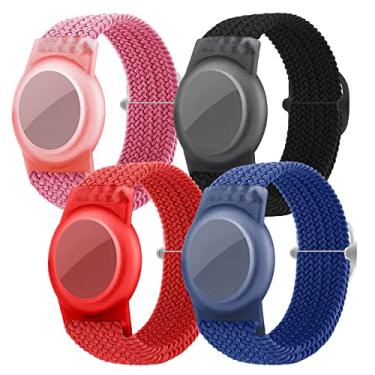 Imagem de Pacote com 4 pulseiras infantis para AirTag, pulseira trançada de nylon com suporte rastreador GPS para Apple Air Tag, pulseira ajustável antiperda para relógio de segurança infantil de volta às aulas (pacote com 4, multicolorida2)
