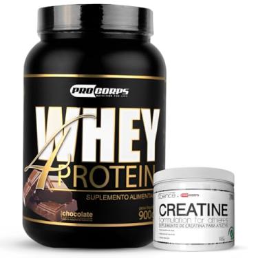 Imagem de Kit Whey 4W Protein 900g + Creatina 100% Pura 100g (900g, Chocolate)