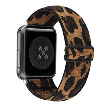 Imagem de Pulseira de nylon ajustável elástica Solo Loop compatível com Apple Watch elástico 42 mm 44 mm iWatch Series SE/6/5/4/3/2/1 (Leopardo marrom com capa transparente série 6/5/4, 42 mm/44 mm)