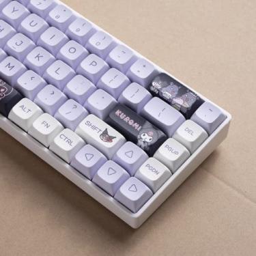Imagem de ILYCHEEGAMI PBT Dye sub Keycap Cute Cartoon XDA keycaps roxo conjunto de teclas menina teclado personalizado para Gateron Kailh Cherry Mx Switches ANSI Layout Teclas mecânicas personalizadas (Kuromi)
