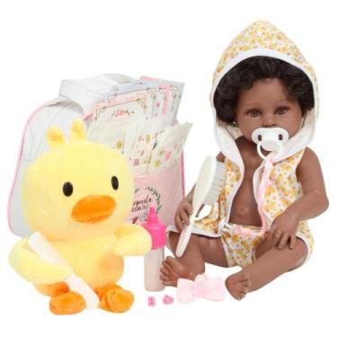 Imagem de Bebê Reborn Boneca Negra Saída de Banho Patinho Completa - Cegonha Reb