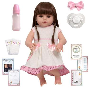 Imagem de Bebe Reborn Menina Gatinha Vestido Branco + Kit Acessórios - Cegonha R