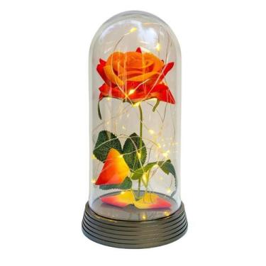 Imagem de Luminária A Rosa Encantada Laranja 20 Cm Base Ouro Quente - Amor Lindo