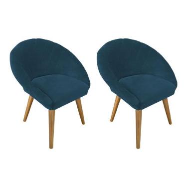 Imagem de Kit 2 Poltronas Pietra Pés Madeira Maciça Suede Azul Marinho  - CASA T