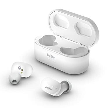 Imagem de Belkin Fones de ouvido SoundForm True Wireless Earbuds, fones de ouvido Bluetooth com microfone, controles de toque, IPX5 resistente a suor e respingos para iPhone 14, Pro, Max, Mini e Galaxy S23 com capa de carregamento – Branco