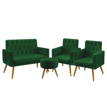 Imagem de Kit Poltrona Namoradeira e 2 Poltronas Estofadas Vega Capitonê com Puf