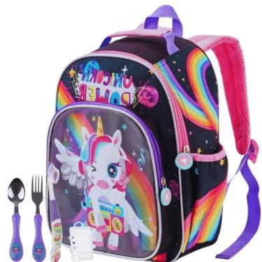 Imagem de Mochila Infantil Escolar Unicórnio Pop Star Arco-Íris - Denlex