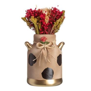 Imagem de Enfeite Latão Porta Talher Vaso Cerâmica Trabalhada - Maryland Decor, 