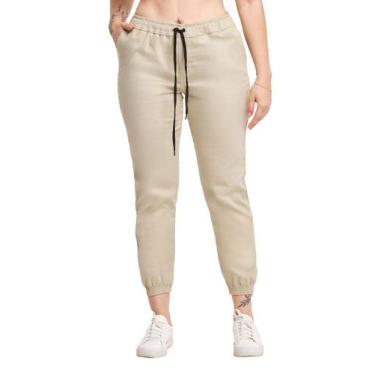Imagem de Calça Jogger Sarja Feminina Skinny Com Punho S01F - Wooks, M, Bege