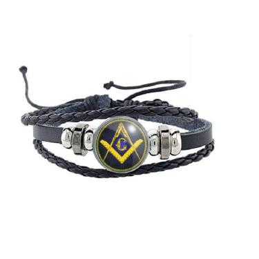 Imagem de Pulseira G Maçonico Símbolo do Compasso e Esquadro da Maçonaria Livre 