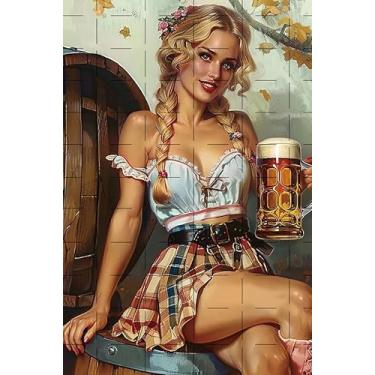 Imagem de Placa vintage de lata de trigo barril de cerveja pin up girl metal poster decoração de parede placas de cerveja alumínio parede público para decoração de bar de casa cozinha garagem café pub decoração