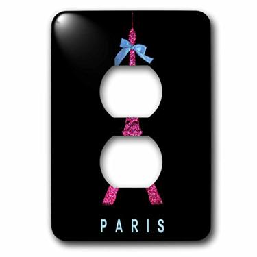 Imagem de 3dRose Lsp_112908_6 Rosa choque Paris Torre Eiffel Fita Azul Feminina Laço Preto Elegante Moderno França 2 Tomadas, Multicolorido