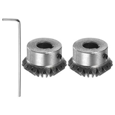 Imagem de HARFINGTON 2 peças de engrenagem cônica 2M 20 dentes 14 mm furo do eixo 1:1 engrenagem de pinhão cônico com chaveta de 5 mm 45# aço 2 módulos engrenagem de direção de 90 graus com furo de fixação M5,