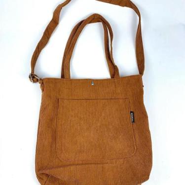 Imagem de Bolsa Sacola Feminina Veludo Cotelê Casual Escolar Faculdade Bolsa Tot