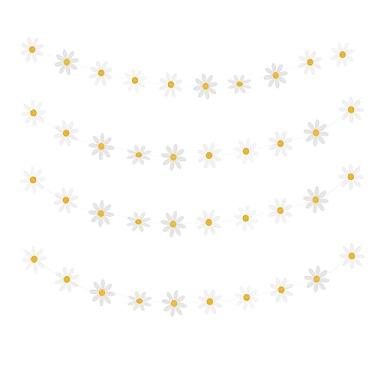 Imagem de LOONELO Banners de festa Boho com 4 cordas Daisy Groovy com 3,65 m, kit de guirlanda de flores para pendurar margaridas, recortes de papel de margaridas para festa de aniversário, chá de bebê, hippie, decoração de festa