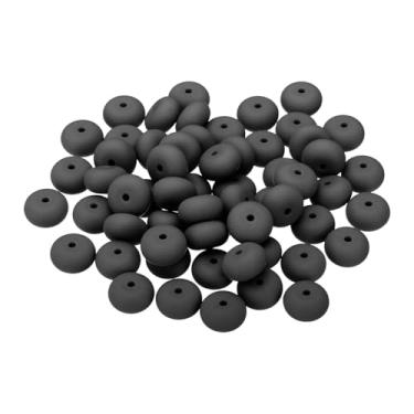 Imagem de PATIKIL Contas de silicone de 14 mm, 80 peças de contas de silicone a granel de abaco espaçador, contas de lentilha focal, fofas para canetas, chaveiro, pulseiras, colar, preto