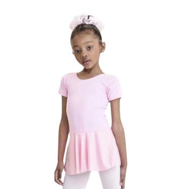 Imagem de Collant Infantil Juvenil Ballet Manga Curta com Saia Rosa Preto - Mari