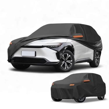 Imagem de Partuto Capa de carro à prova d'água para todos os climas, automotiva, externa, anti-UV, proteção solar e chuva, capa externa completa para Toyota BZ4X 190T-PU preta com tiras refletoras
