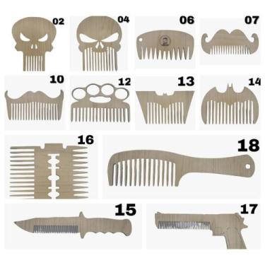 Imagem de Pentes de Barba e Bigode de MDF Resistente Diversos Modelos - LUALKI, 