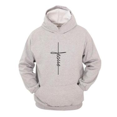 Imagem de Moletom Masculino Canguru Estampa Religião com Capuz - Ragor, M, Cinza