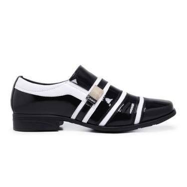 Imagem de Sapato Casual Gmm Shoes Levinho Bico Quadrado Masculino, Preto, Branco
