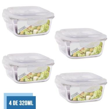 Imagem de Conjunto 4 Potes Vidro 320ml Hermético 4 Travas Alimentos - QUALITY HO