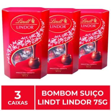 Imagem de 3 Caixas de 75g, Bombons de Chocolate Suiço, Lindt Lindor