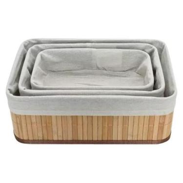 Imagem de Kit 3 Cestos Retangular de Bambu com Forro - JOLITEX TERNILLE