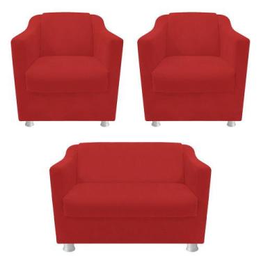 Imagem de kit 02 Poltrona Cadeira e  01 Namoradeira Babel Corano Vermelho - DAMA