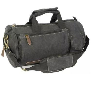 Imagem de Bolsa Pequena Mala Viagem Mão Lona Preta Palha R033 - ELLO