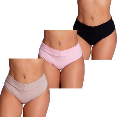 Imagem de Kit 3 Calcinhas Cós Confortável Aperta Barriga Ajuste Perfeito Moda Ín