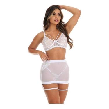 Imagem de Conjunto Lingerie Sensual Sexy 3 Peças Com Calcinha Saia Tule - Aunika