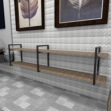 Imagem de Estante industrial aço cor preto 180x30x40cm CxLxA cor mdf amadeirado 
