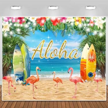Imagem de ChloropLastid Aloha pano de fundo de praia havaiano verão pano de fundo para fotografia de prancha de surf tropical para Flamingo Luau Aloha faixa de decoração de festa 35 x 20 m