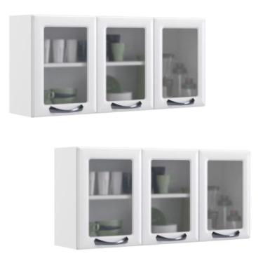 Imagem de Kit 2 Armários Aéreos Multiuso Itatiaia Aço 3 Portas Com Vidro New Pre