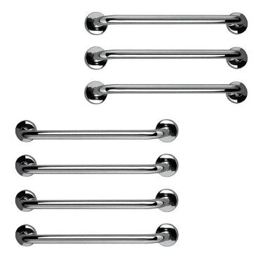 Imagem de Barra de Apoio Inox 60cm Kit 7 Unidades Segurança Banheiro Box Criança Idoso Gestante Suporte Corrimao Acessibilidade