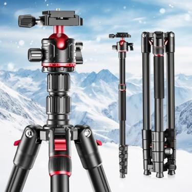 Imagem de Tripé de câmera de 200.7 cm para DSLR, tripé de viagem de alumínio com cabeça esférica de 360°, placa QR e bolsa de transporte, compatível com smartphone Canon Nikon Binóculos Telescópio a laser (peso