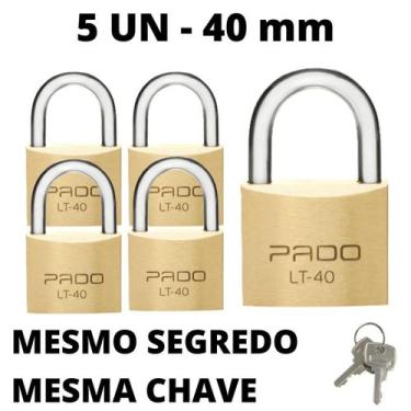 Imagem de Kit 5 Cadeado Pado 40mm Mesmo Segredos Iguais Mesma Chave