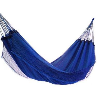 Imagem de rede de dormir solteiro azul pequena algodao - redespotiguar