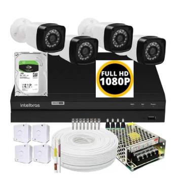 Imagem de Kit dvr Intelbras 8 canais H.265 1TB 4 câmeras Full HD 20m