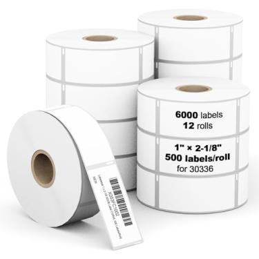 Imagem de Labelebal 12 rolos compatíveis 1" x 2-1/8" (25 mm x 54 mm) Substituição de etiquetas térmicas diretas para endereço de envio de código de barras DYMO 30336 compatível com impressora DYMO & Rollo & Zebra (500 etiquetas/rolo)