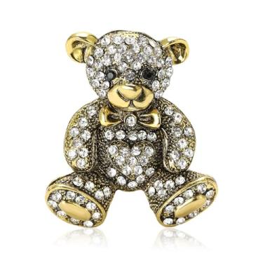 Imagem de Broche de urso pequeno de strass fofo para mulheres e homens laço de cristal delicado animal esmalte corpete cachecol clipes roupas xaile crachá lapela colarinho broche moda Natal feriado aniversário