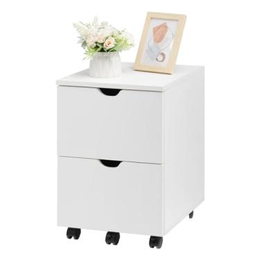 Imagem de HollyHOME Armário de arquivo móvel de madeira com 2 gavetas, armário de armazenamento para casa, armários de arquivo rolantes sob a mesa para escritório, suporte de impressora rolante, para A4,